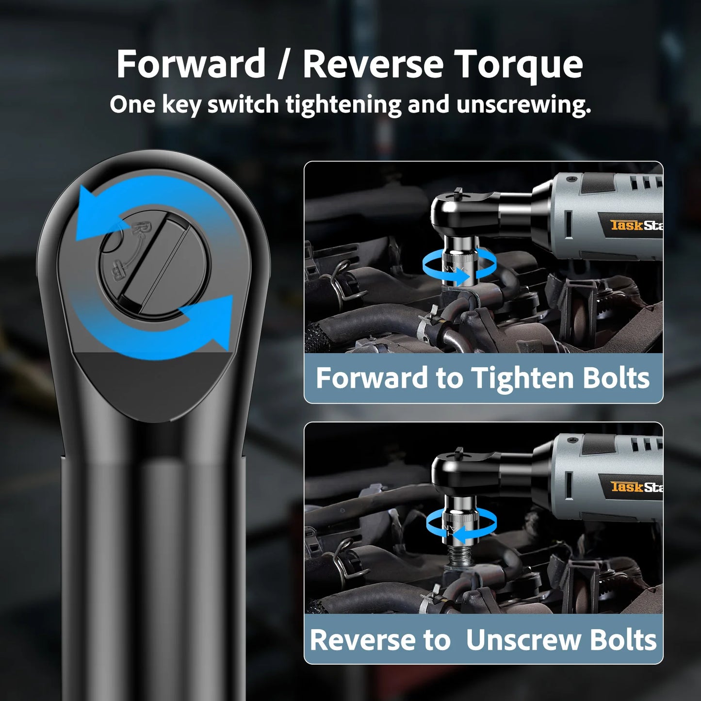 TaskStar 12V 3/8" Electric Ratchet Wrench Set w/ 2.0Ah Battery Rechargeable Angle Wrench 40Nm Disassembly Nut Car Repair Tool