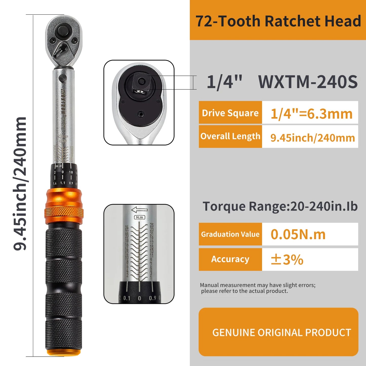 Waxtron Torque Wrench 1-220N.m ±3% Accuracy 1/2'' 1/4'' 3/8'' Drive Professional Maintenance Tools for Motorcycles and Bikes Hot