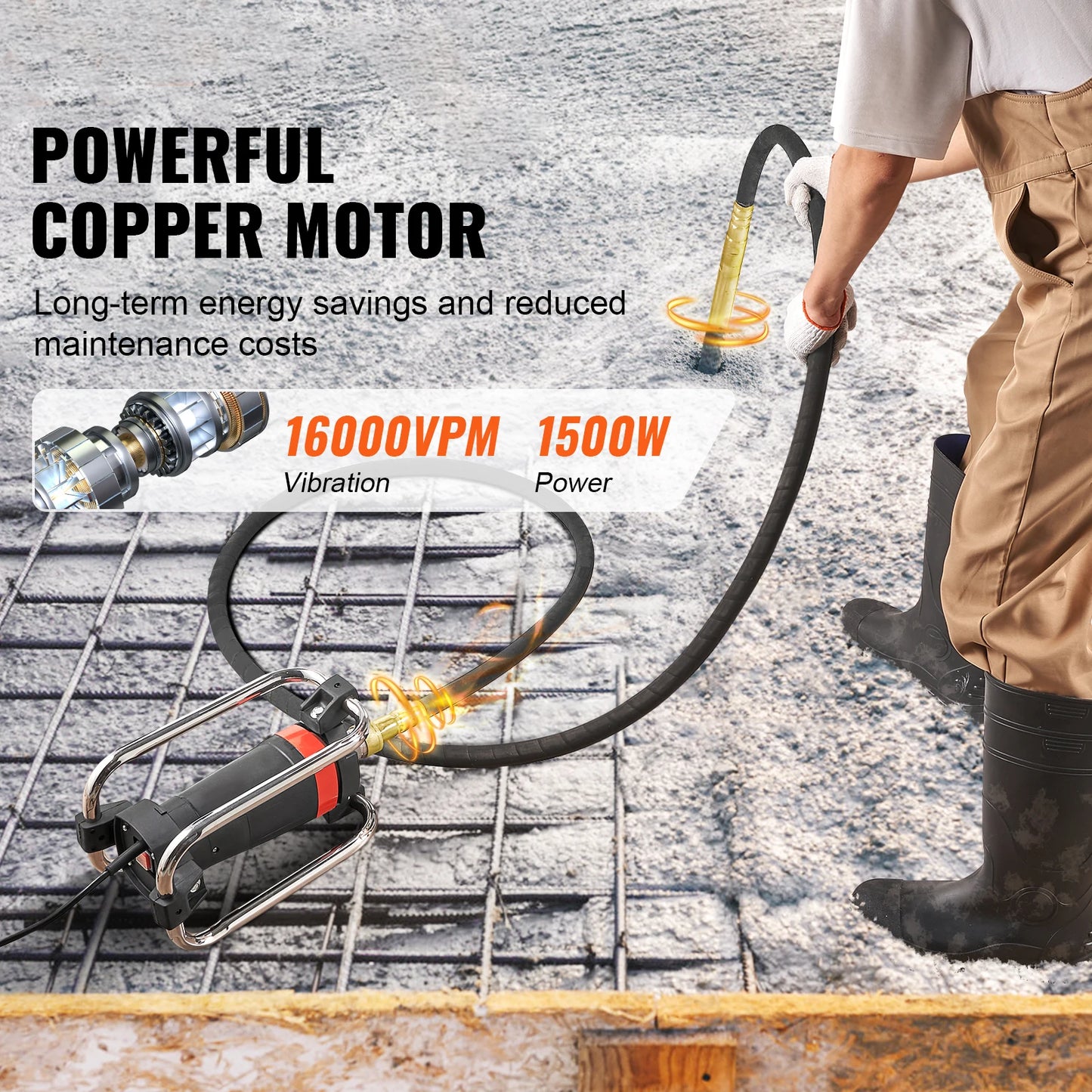 SucceBuy Electric Concrete Vibrator 1300W 16000 VPM 2HP Copper Motor Handheld Portable Pencil Remove Air Bubble and Level