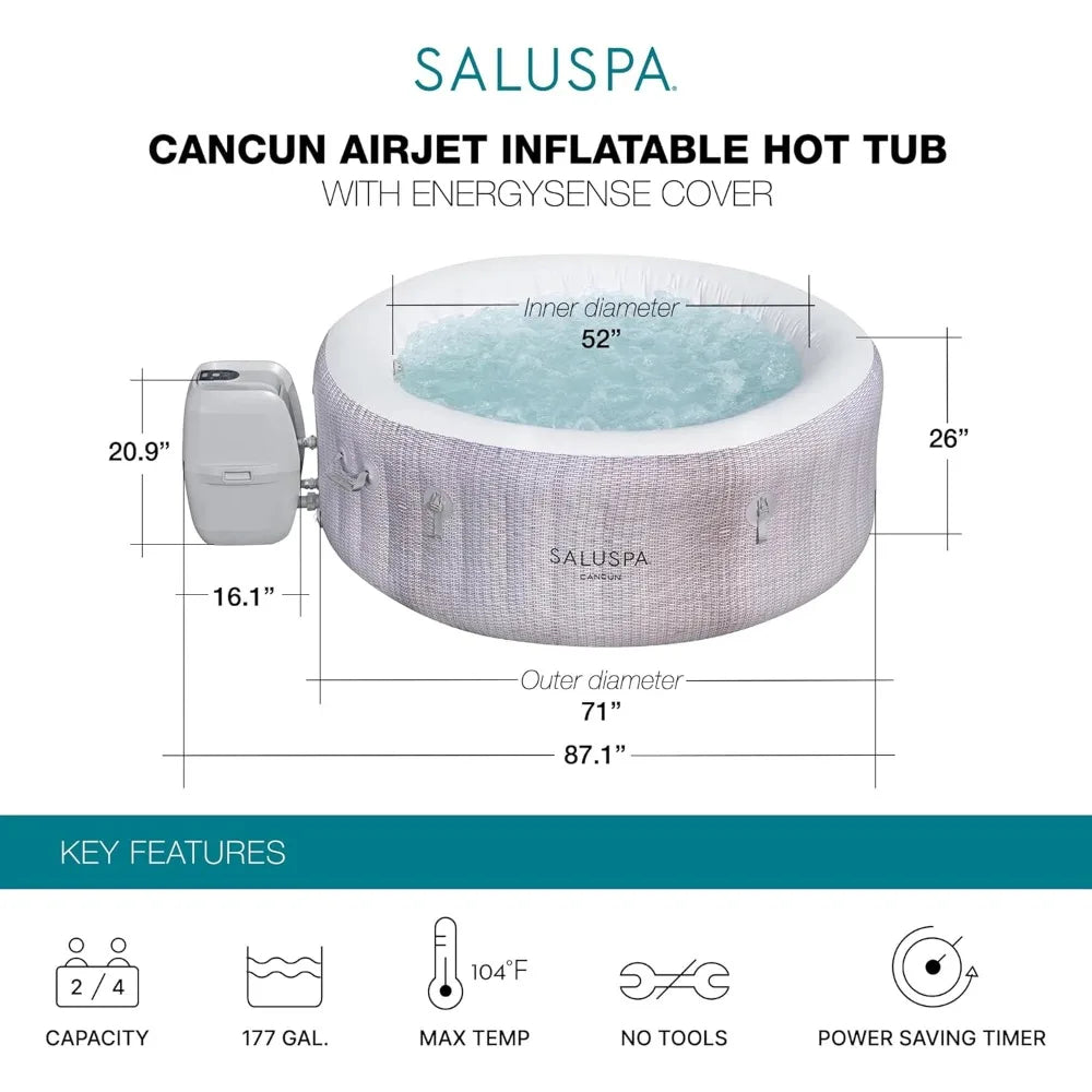 SaluSpa Portable Inflatable Hot Tub Featuring 120 Relaxing Airjet Bubbles