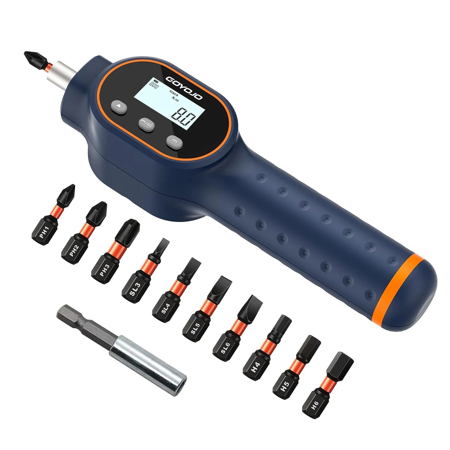 GOYOJO Torque Screwdriver Digital 7.08–70.8 in-lb / 0.8–8 Nm, 1/4" Adjustable Screwdriver Torque Wrench Set with Buzzer/Magnetic Bits Notification for Bike Repairing, Tools, Maintenance and Mounting