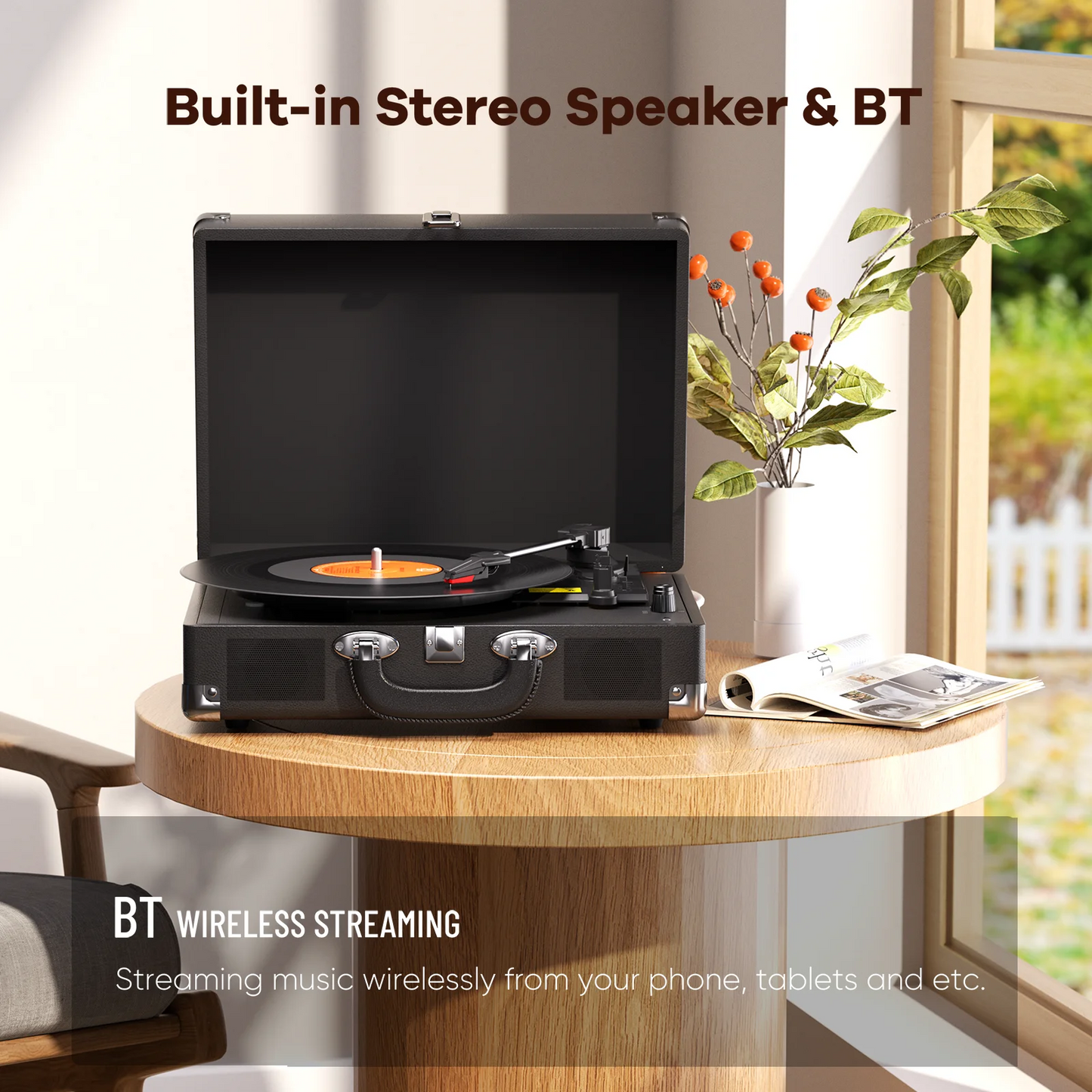 Maio 3-Speed Record Player With Built-in Stereo Speakers