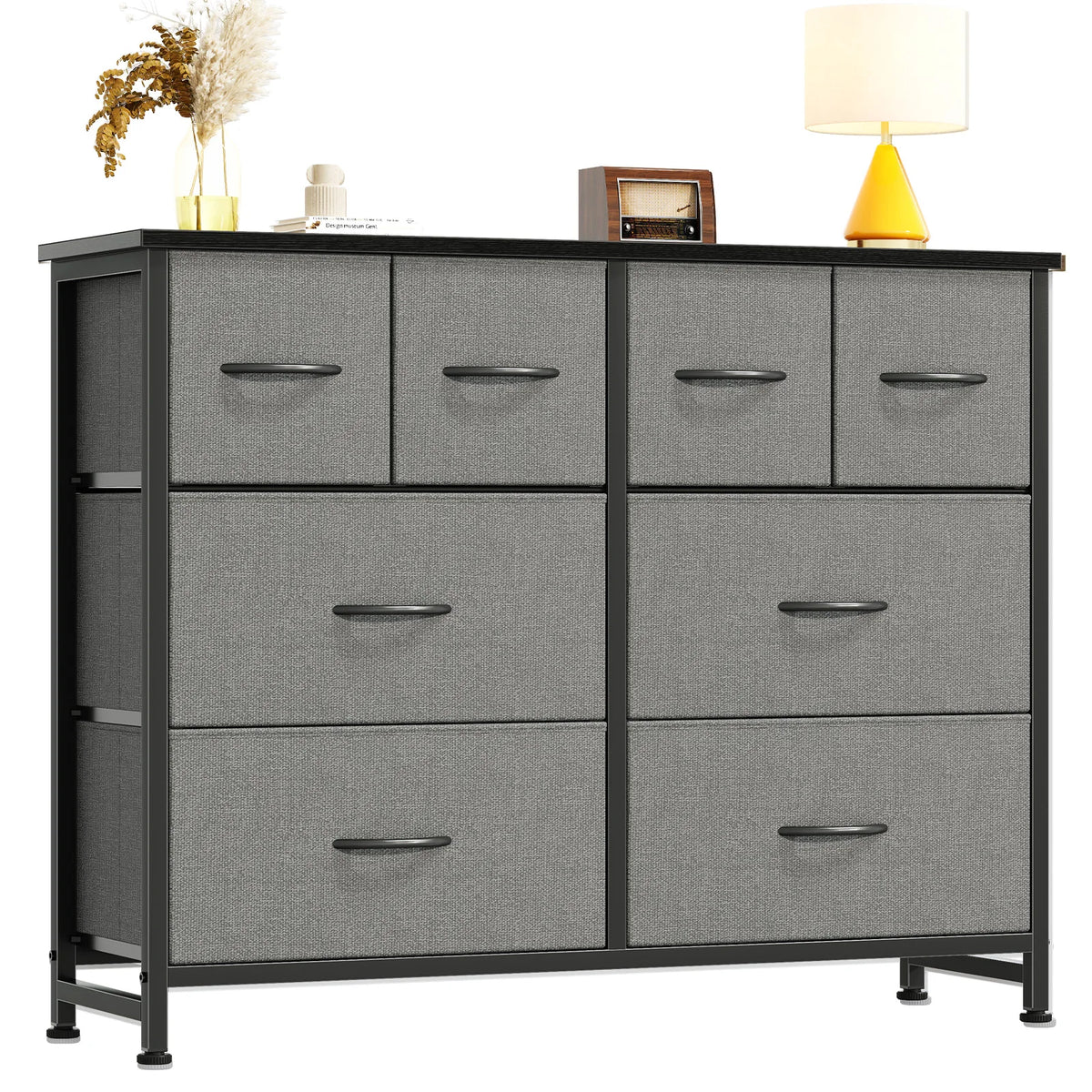 JHK Modern Fabric Drawer Dresser With Metal Frame For Home