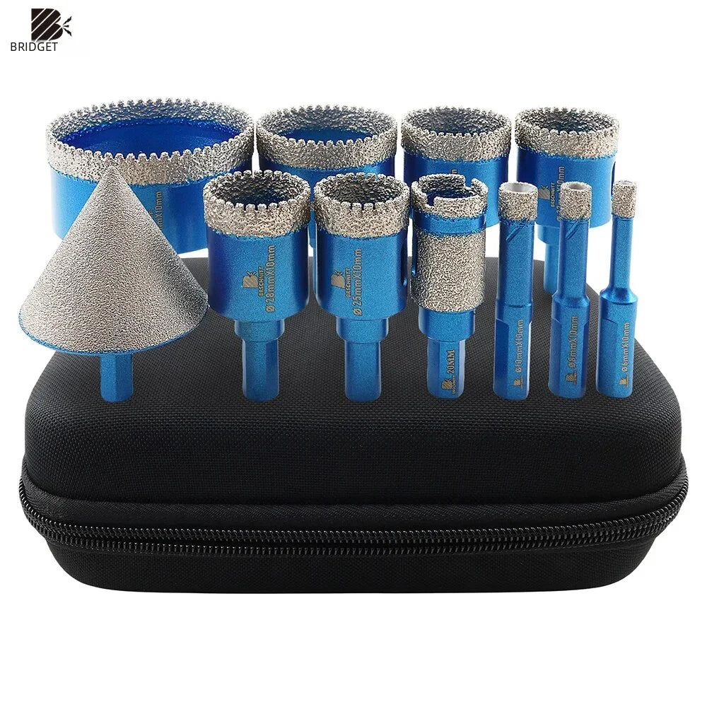 BRSCHNITT Diamond Drill Bits Set 11Pcs Ceramic Marble Granite Chamfer Drill Bit Milling Cutter, Hole Saw Drill Core Bit Kit for Tile Stone Concrete Glass Porcelain Quartz Drilling Cutting Chamfering Hole Making DIY Power Tool