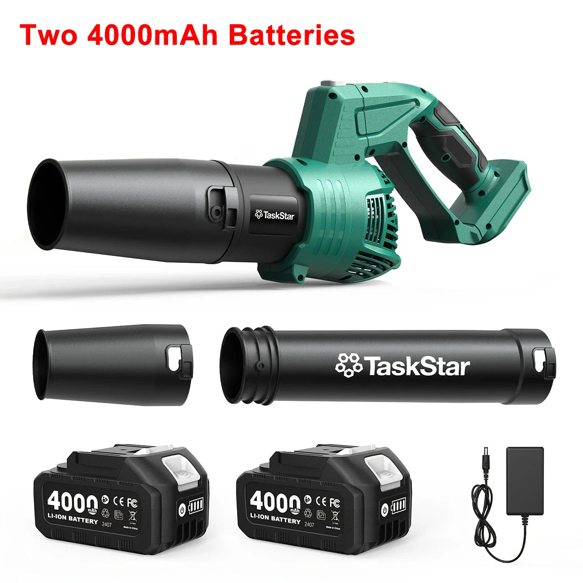 TaskStar Electric Leaf Blower 550CFM Brushed Motor 5-Speed 150MPH Rotating Head Airblower For Lawn Garden 4.0Ah Battery Powered