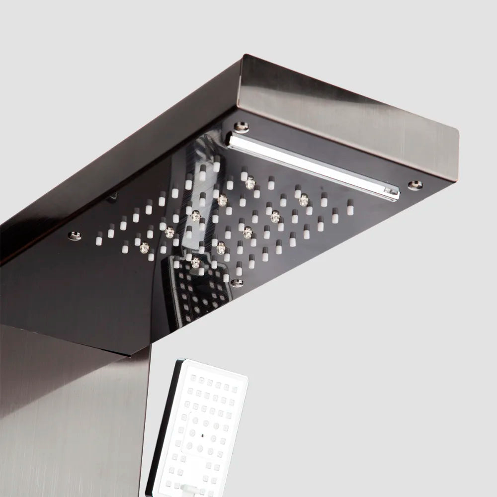 KEMAIDI Black LED Shower Panel Set Bathroom Rainfall Shower Column Set Rain Massage Shower System w/ Body Jets Digital Display