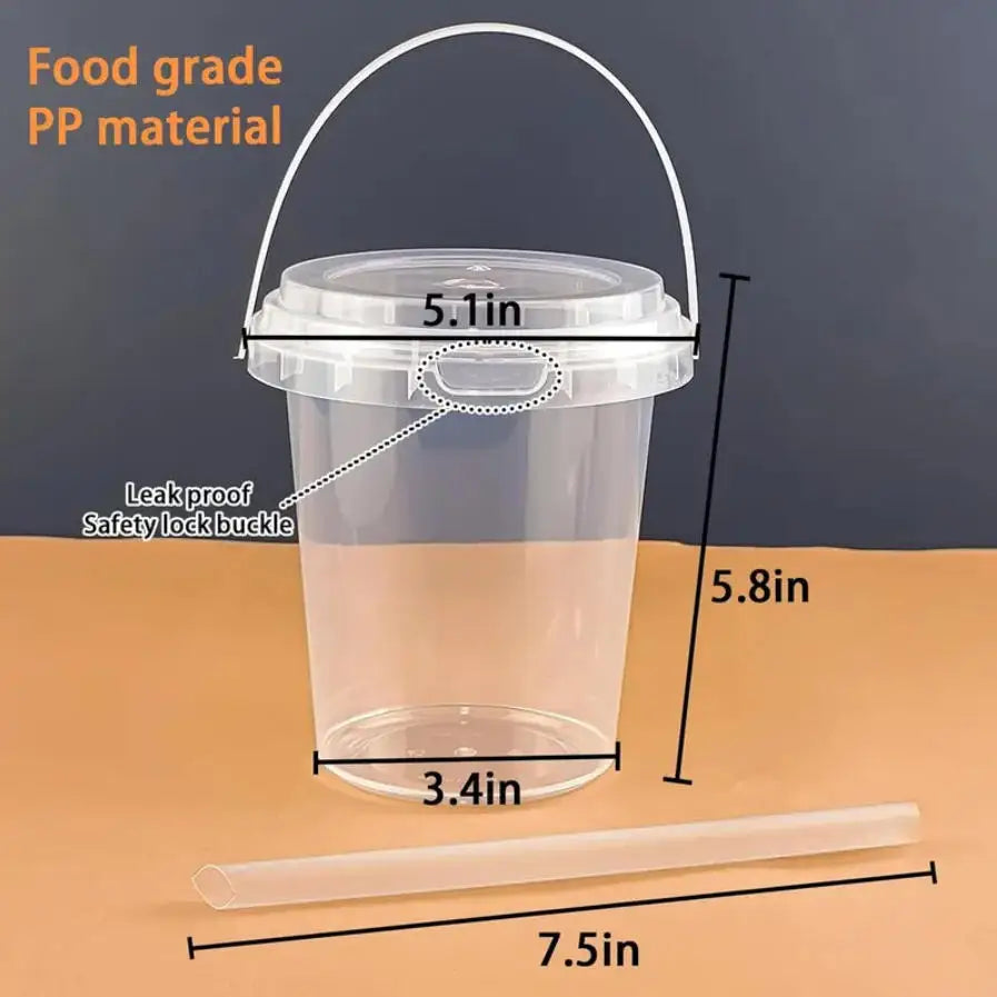 25 sets of 34-ounce plastic cups (with lids and straws) - disposable/reusable large fruit cups, fruit buckets with transparent cups, fruit salads, cold drinks, hot drinks, cakes, ice cream buckets, beach parties, vacations, p