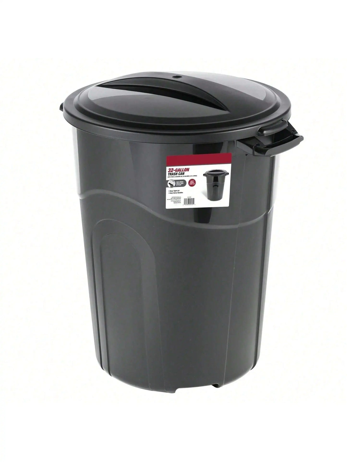 32 Gallon Heavy Duty Plastic Garbage Can, Included Lid, Indoor/Outdoor, Black