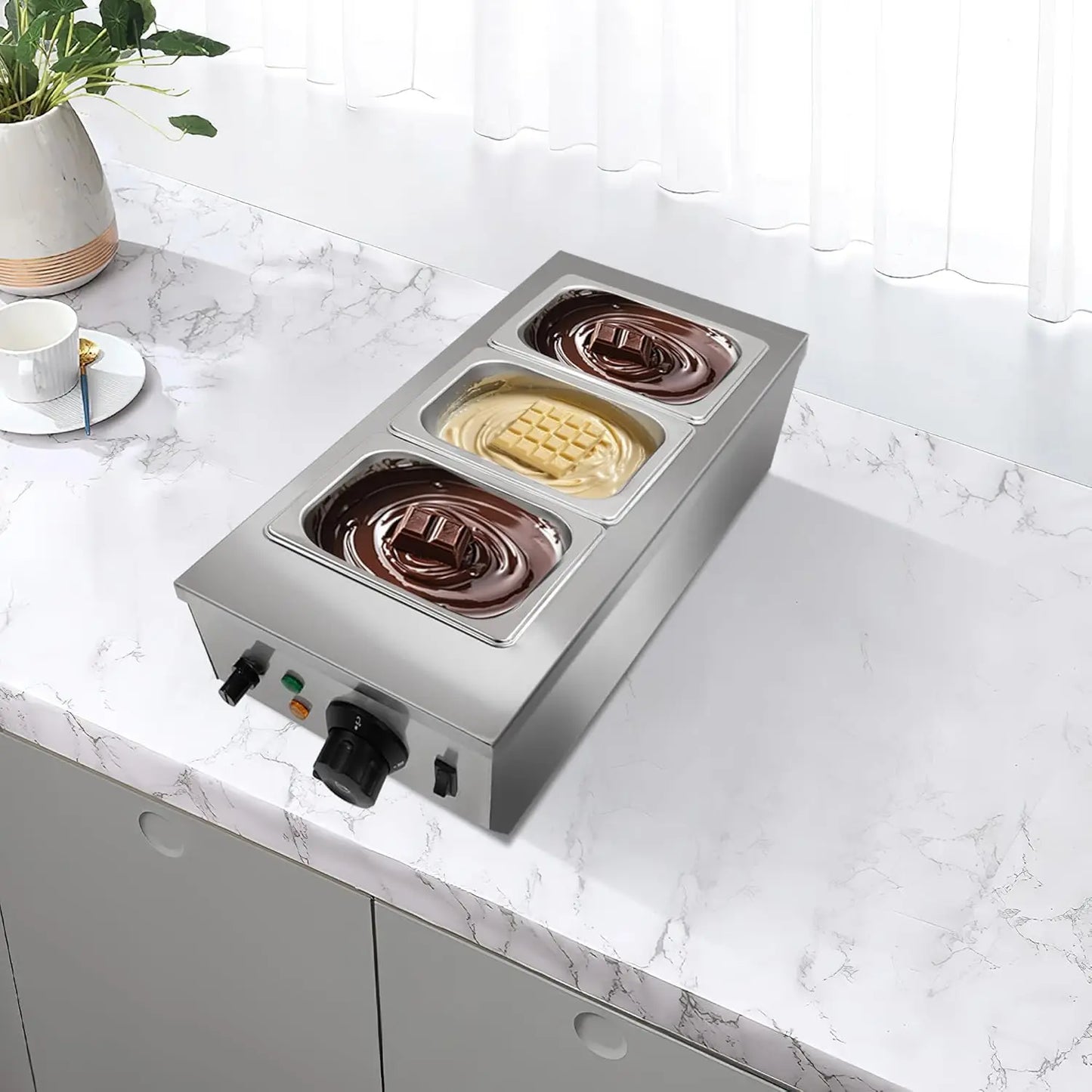Chocolate Melting Machine, 2/3 Tanks Stainless Steel Chocolate Tempering Machine with Lid,Electric Commercial Food Warmer