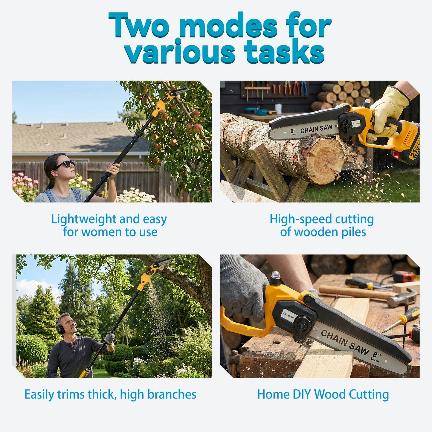 2-in-1 Electric Pole Saws, 6"&8"Cordless Power Saw with Extension Pole, Two 21V 3.0Ah Batteries for Wood Cutting/Tree Trimming