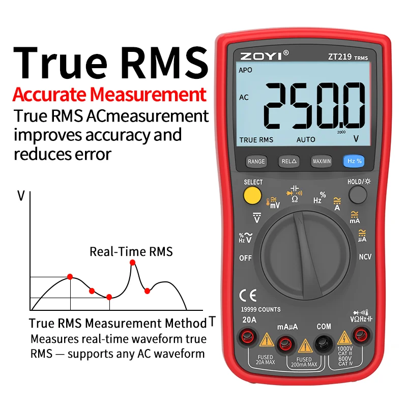 ZOYI ZT-219 Digital multimeter 19999 count true effective value multimeter AC/DC ammeter voltmeter professional voltage tester