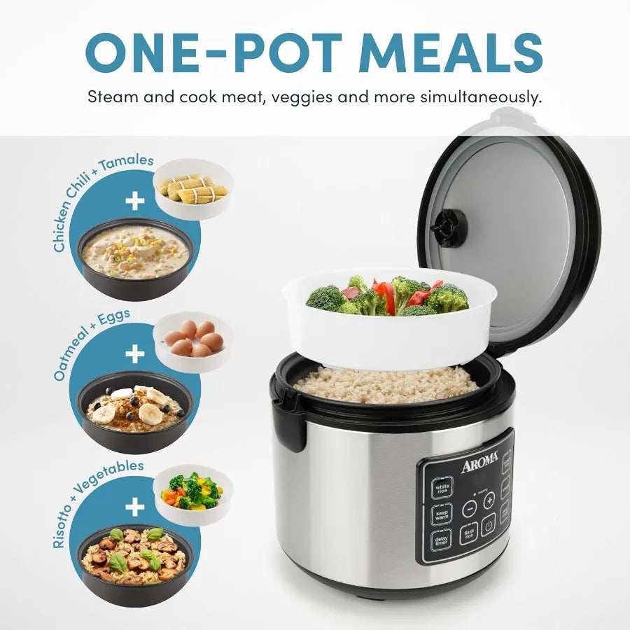 20 Cup Cooked 10 Cup Uncooked Digital Rice Cooker with Slow Cooking and Food Steaming Functions Stainless Steel Exterior for Ho