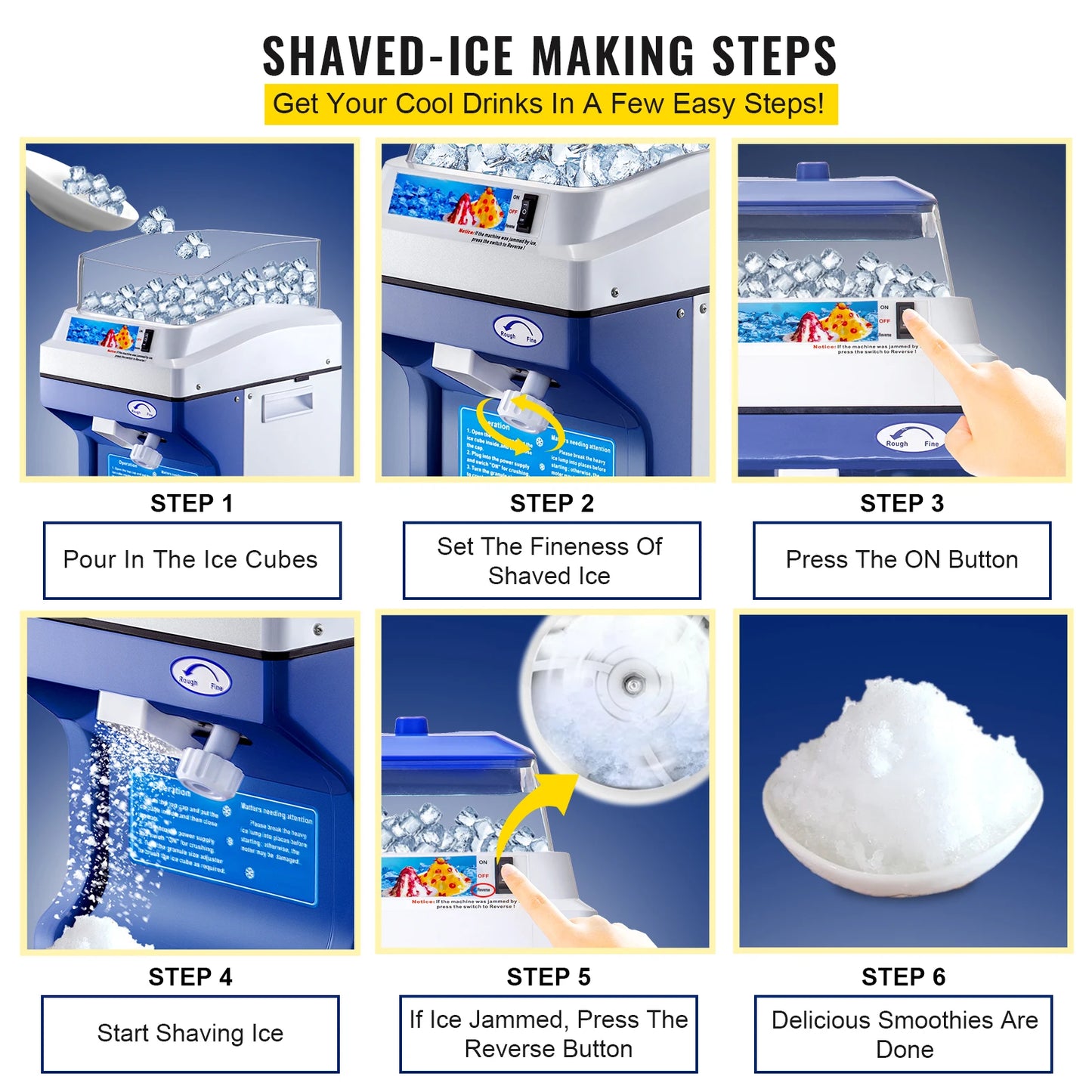 SucceBuy Commercial Ice Shaver Crusher 441LBS/H with 11LBS Hopper Electric Snow Cone Maker For Parties Events Snack Bar
