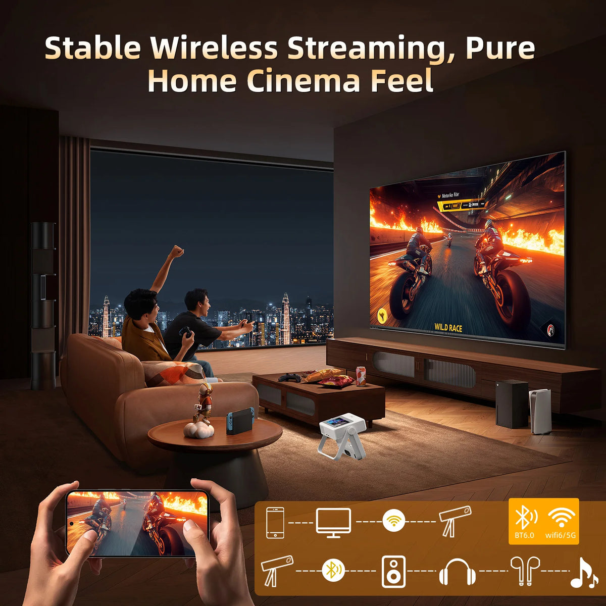 Xbj A5Pro Smart Touchscreen Projector With Wifi Auto Keystone