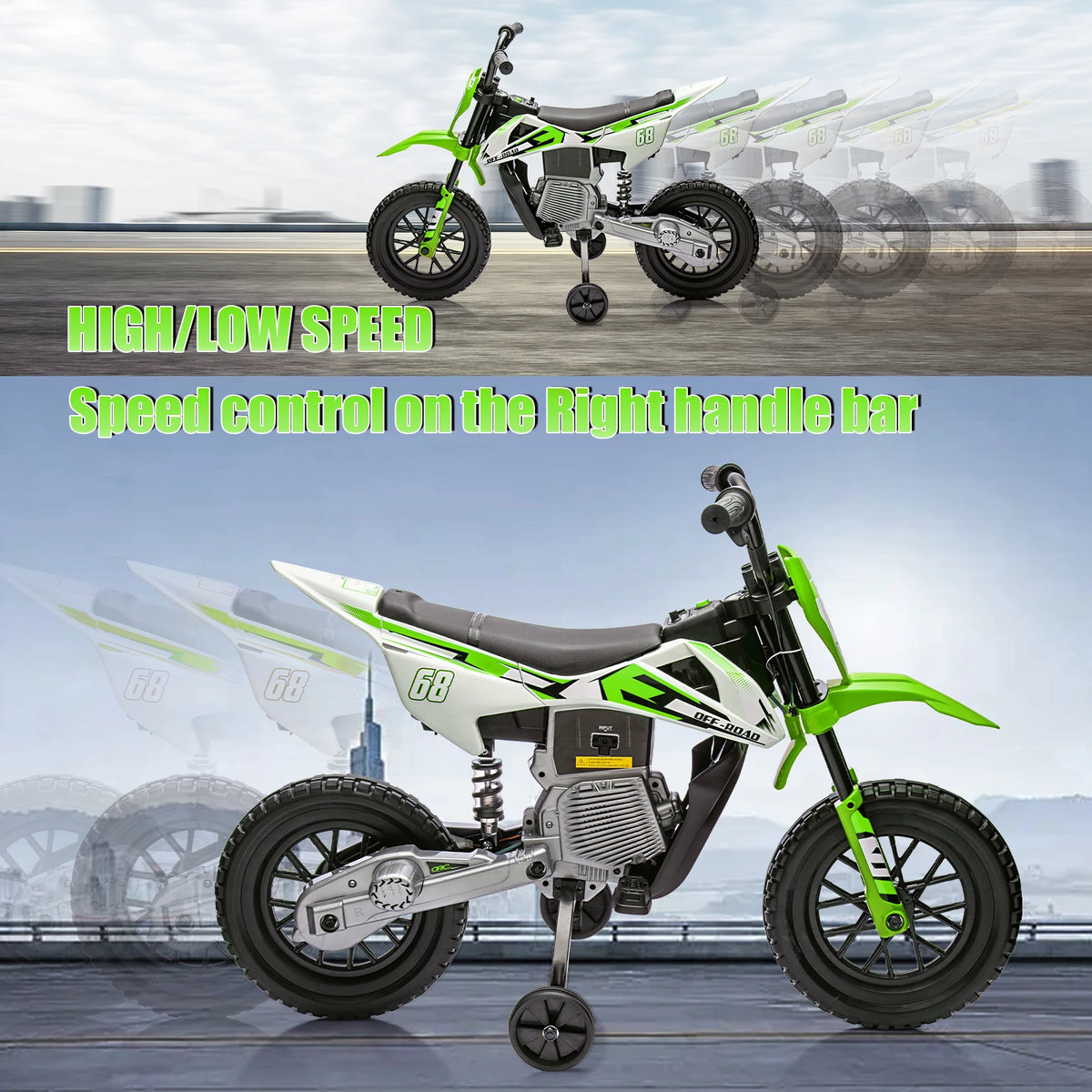 HiMiss Kids Electric Dirt Bike With Training Wheels Motorcycle