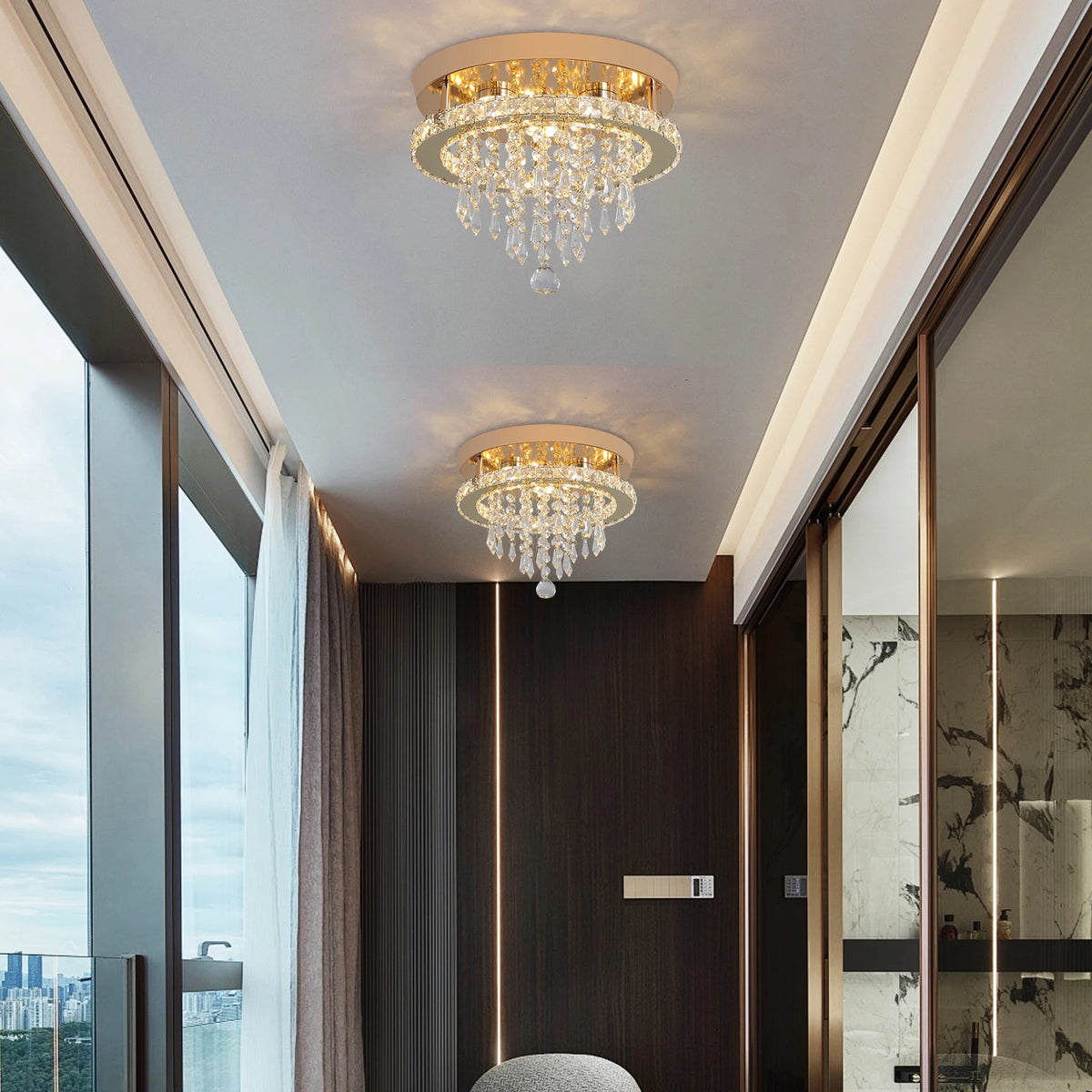 GreeLustr Luxury Crystal Chandelier LED Ceiling Light Modern With Bulbs