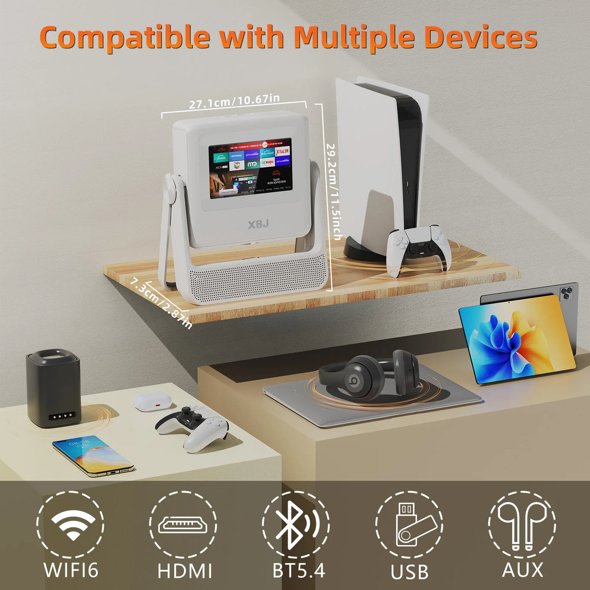 Xbj A5Pro Smart Touchscreen Projector With Wifi Auto Keystone
