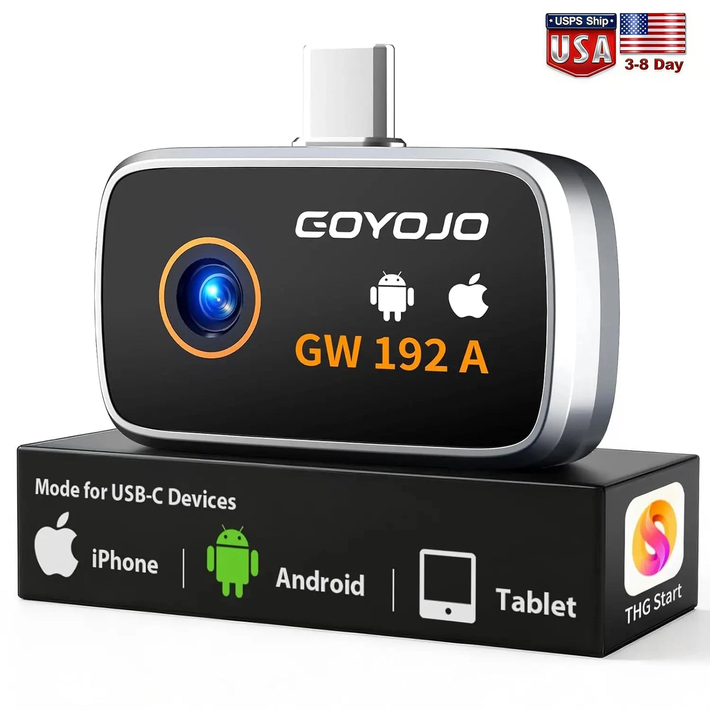 GW340 Thermal Camera for Android/iPhone (USB-C), 512x384 Super Resolution (256x192 Native IR), Thermal Imager Samsung/iOS 17/16/15 Series & IPads USB-C Port, HVAC, Automotive -4°F~752°F
