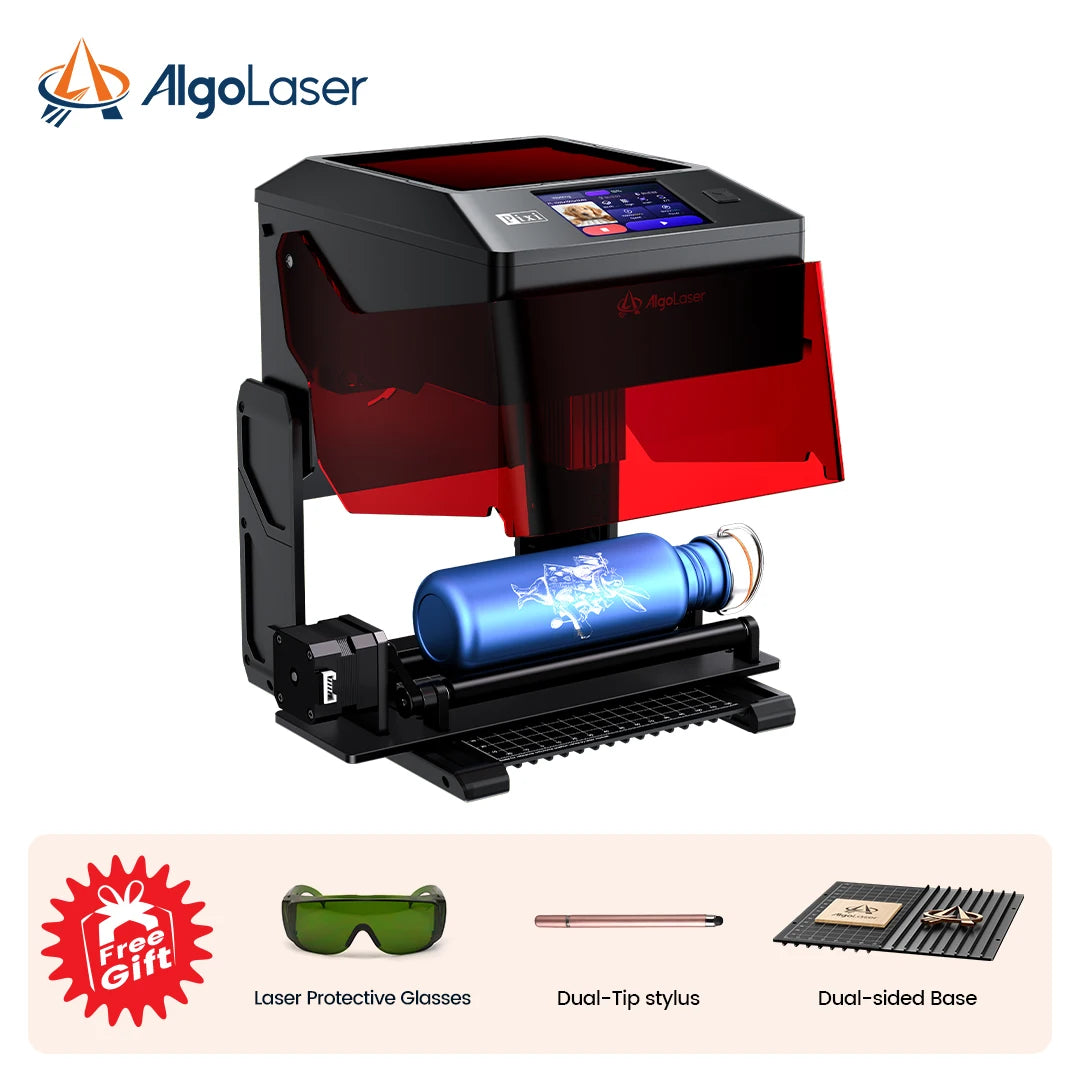 AlgoLaser Leather Coated Metal Glass Wood Mini Laser Engraving Kit Glass Etching Machine with Rotary Portable Woodworking Engraving Machine with Rotary Roller High Precision Engraver Cutter for DIY Hobby Craft Watt Desktop Do