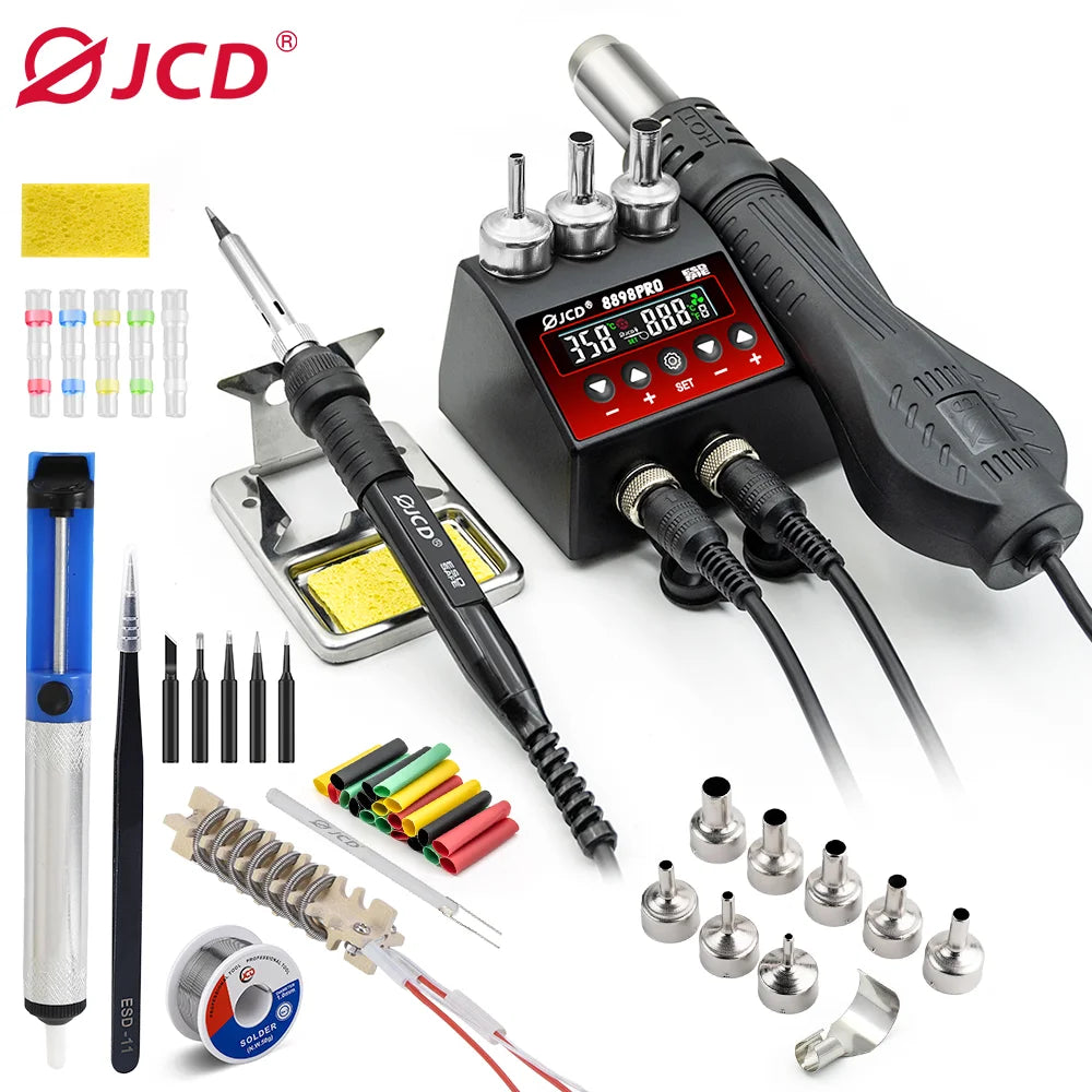 JCD 8898Pro Soldering Station 2 in 1 Hot Air Gun Solder Iron LCD Digital Display For Cell-Phone SMD BGA IC Repair Solder Tools