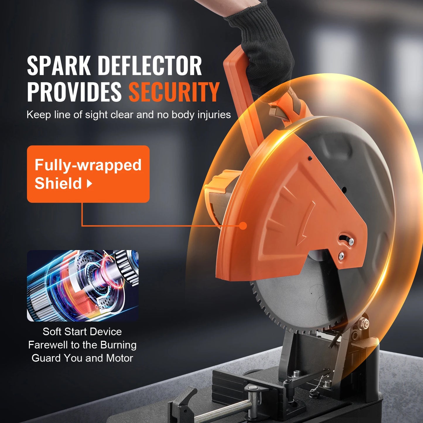 SucceBuy 2800W Chop Saw 14"/355mm Blade Diameter Cut Off Saw 1200RPM Steel Cutting Machine 0-45° Adjustable Dry Cut Chop Saw