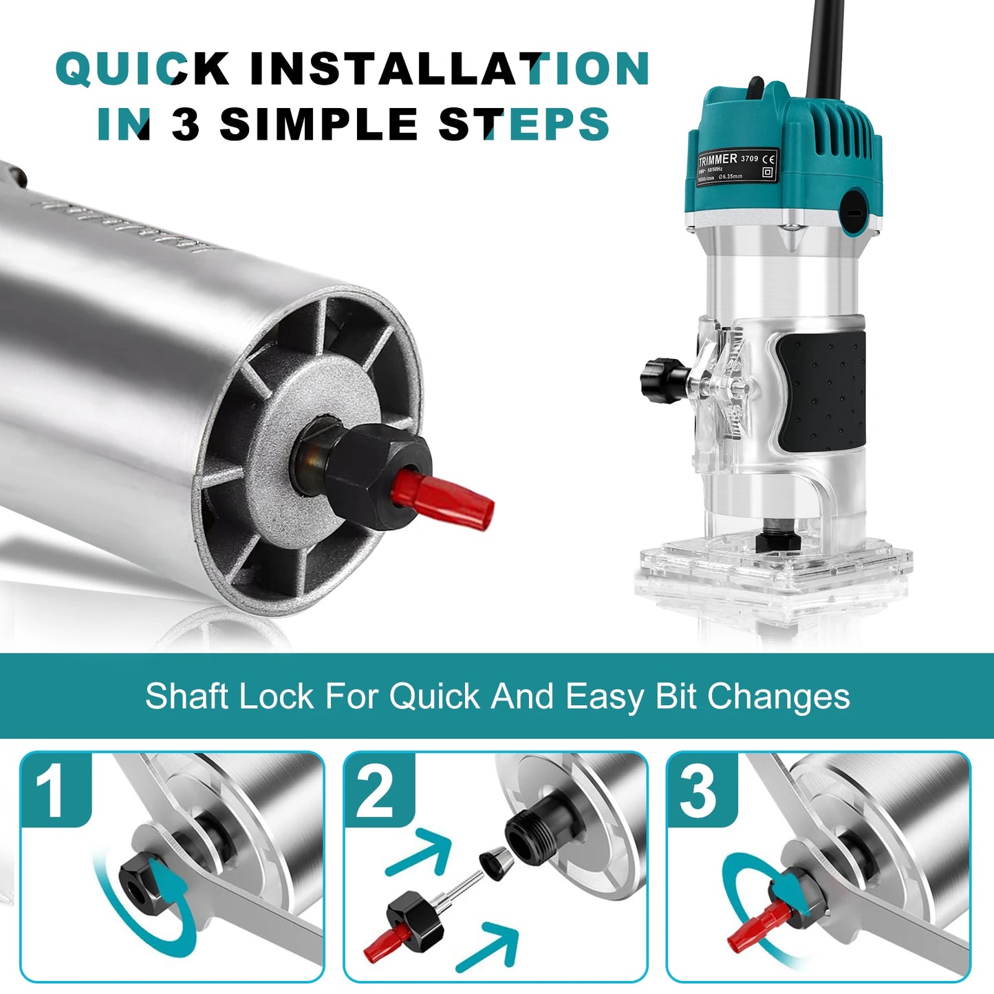 Electric Trimmer Wood Router Woodworking Trimming Milling Engraving Slotting Machine US 110V Linear guide rail