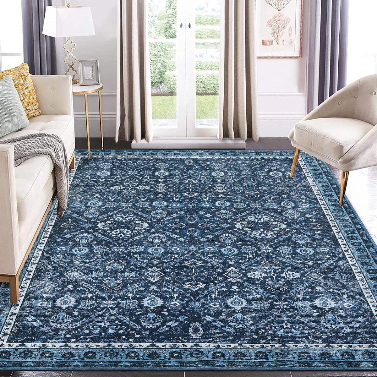 Geometric Polyester Rug, Machine Washable With Stain And Water Resistance