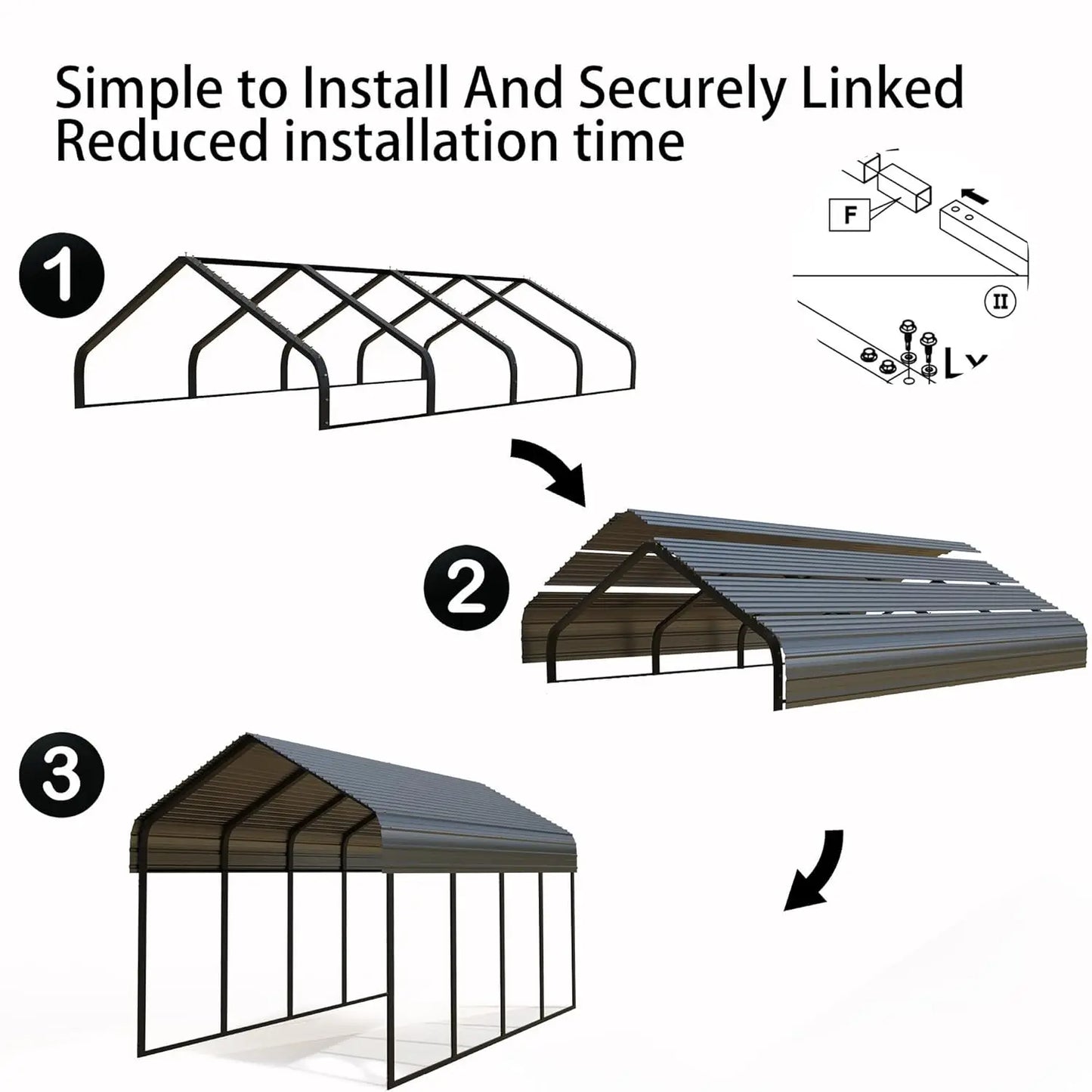 10x20 Ft Heavy Duty Metal Carport Galvanized Steel Extra Large Canopy Shelter for Dual Vehicle RV Customized Car Storage
