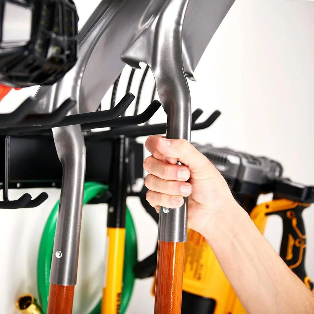 8-Piece Metal Wall-Mounted Garage Organizer for Brooms, Mops, Rakes, and Tools