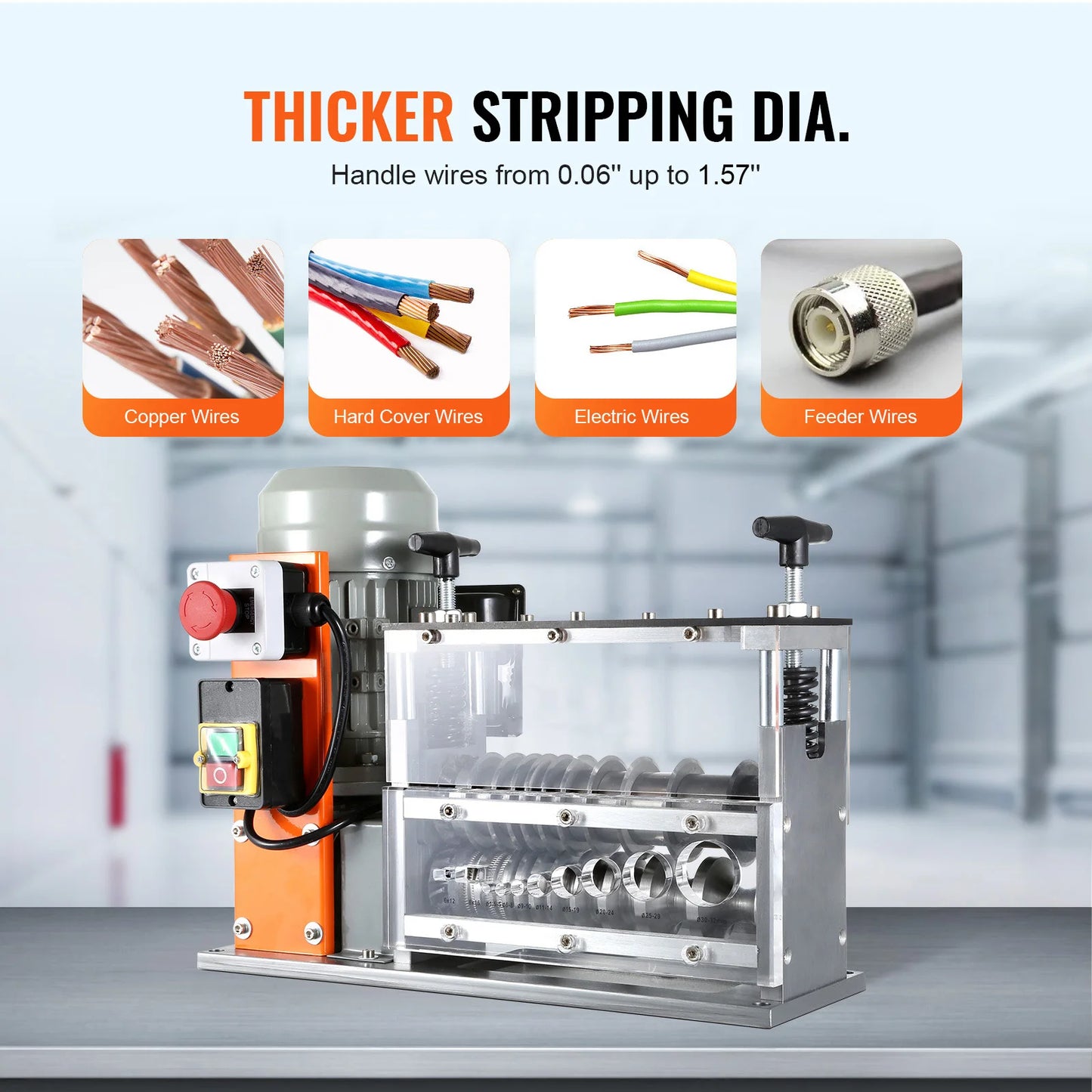 SucceBuy Electric Wire Stripping Machine Cable Stripper Peeler 750W 1.5-32mm 10 Channels Acrylic+Aluminum Scrap Copper Recycling