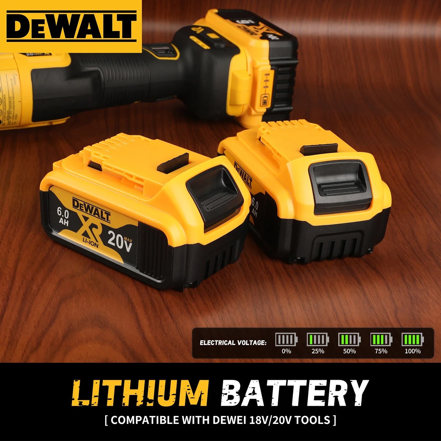 DEWALT DCB206 20V 6.0Ah Lithium Ion Battery, Rechargeable Backup Battery Pack for All DEWALT 20V Power Tools Ensuring Performance