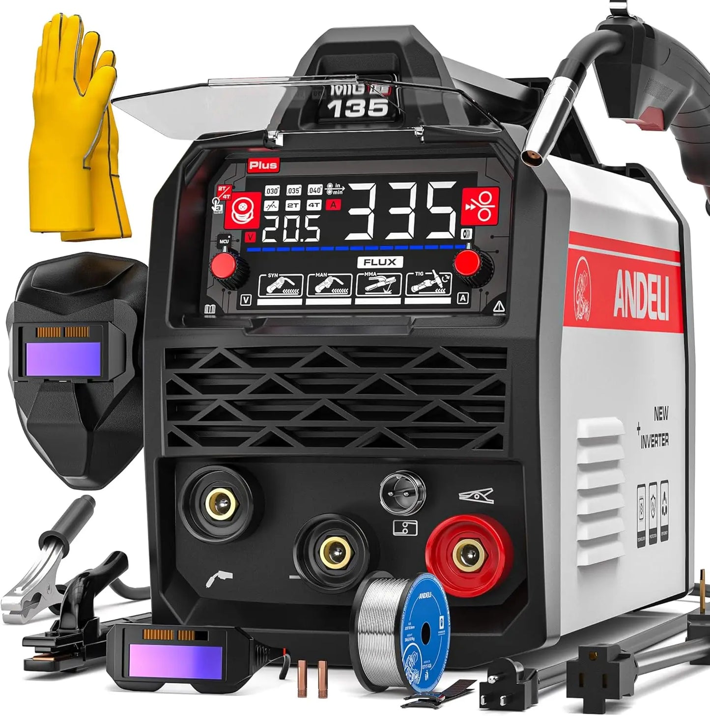 110V 220V MIG Welder 3 In 1 Flux Core Lift Tig Stick Gasless Welding Machine Synergy 2T 4T Full Kit Bonus Helmet Gloves