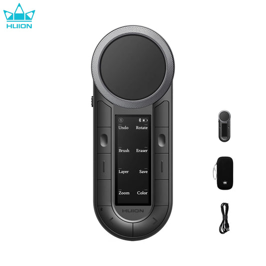 Huion Mini Keyboard Keydial Remote K40 with Dual-channel Bluetooth Wireless Dual-dial Controller 8 Programmable Keys OLED Screen