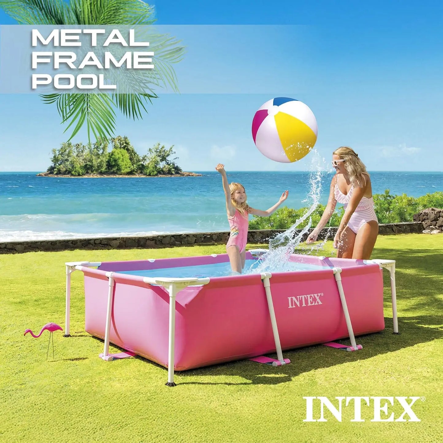 Metal Frame 7 ft x 5 ft x 23.5 in Above Ground Pool Set, Rectangular Swimming Pool with Steel Frame