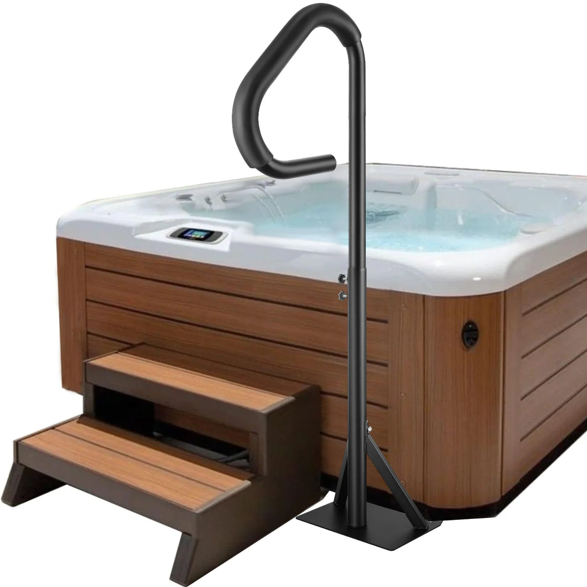 SucceBuy 360Rotatable Hot Tub Handrail Spa Side Hand Rail Adjustable Height W/ Slide-Under Mount Base for Indoor Outdoor Bathtub