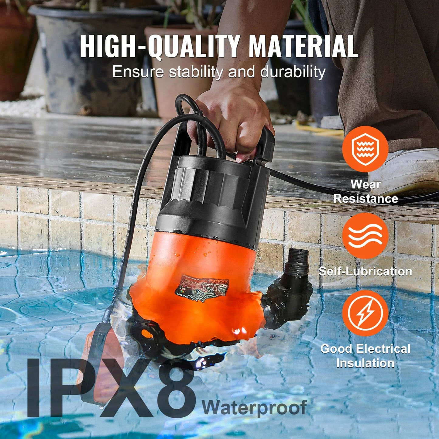 SucceBuy Utility Pump 1HP 4000GPH High Flow 31ft Head Sump Submersible Water Pump with 10ft Long Power Cord for Draining Water