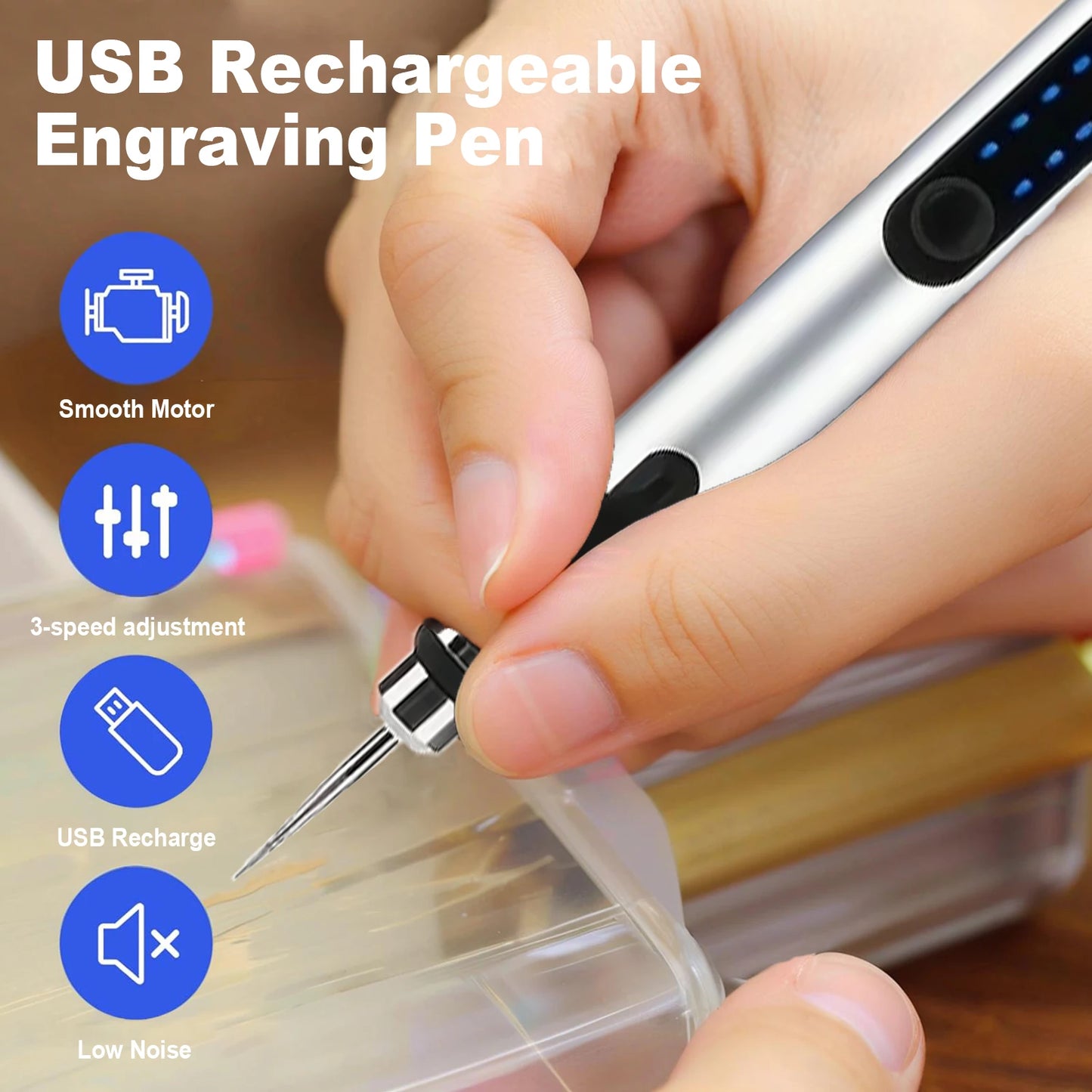 Cordless Rotary Tool Set - Rechargeable Engraving Pen with Adjustable Speeds, Portable Woodworking Kit for Sanding, Polishing, Drilling & Etching, 280mAh Battery, Carving Pen，Engraving, DIY Crafts