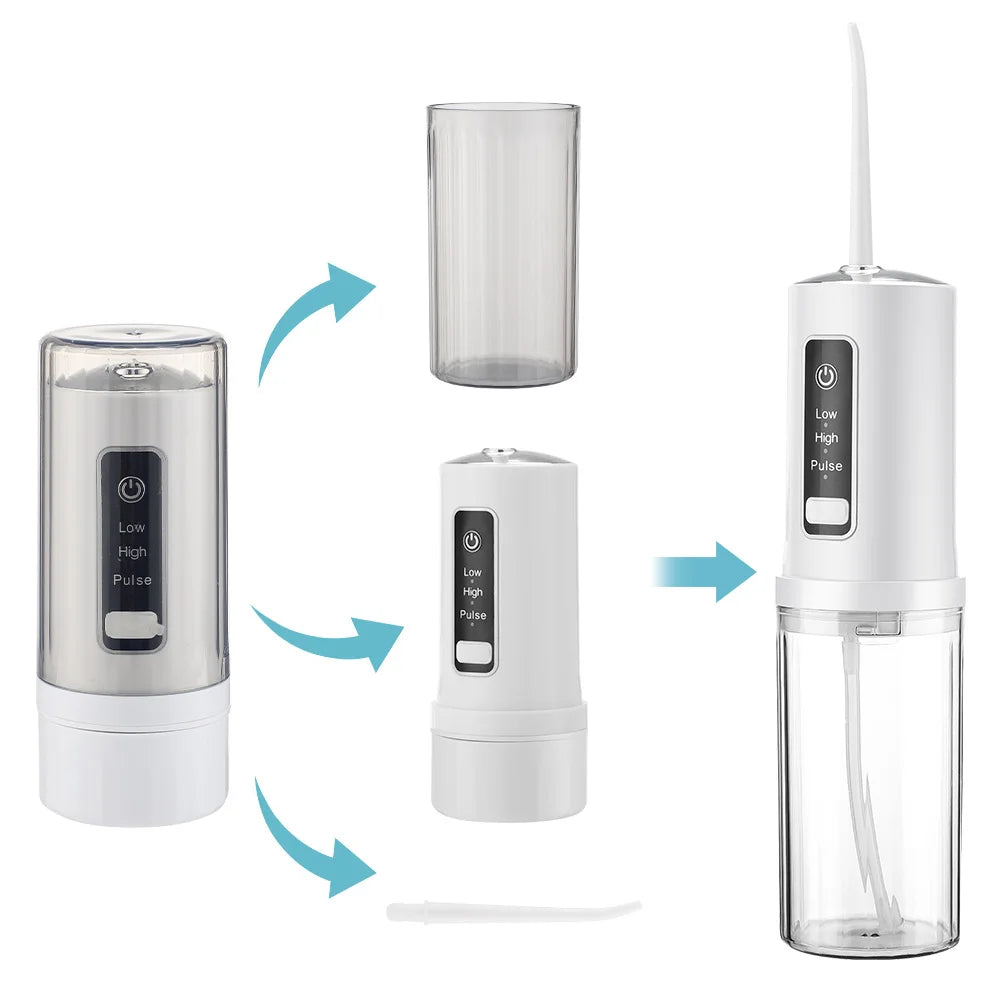 Portable Rechargeable Oral Irrigator with 4 Nozzles, 3 Modes (Low/High/Pulse), 230ml Water Tank, IPX7 Waterproof, USB Charging, 1800 Pulses/Min, 60-120PSI, for Teeth Cleaning, Gum Care, Travel & Home Use