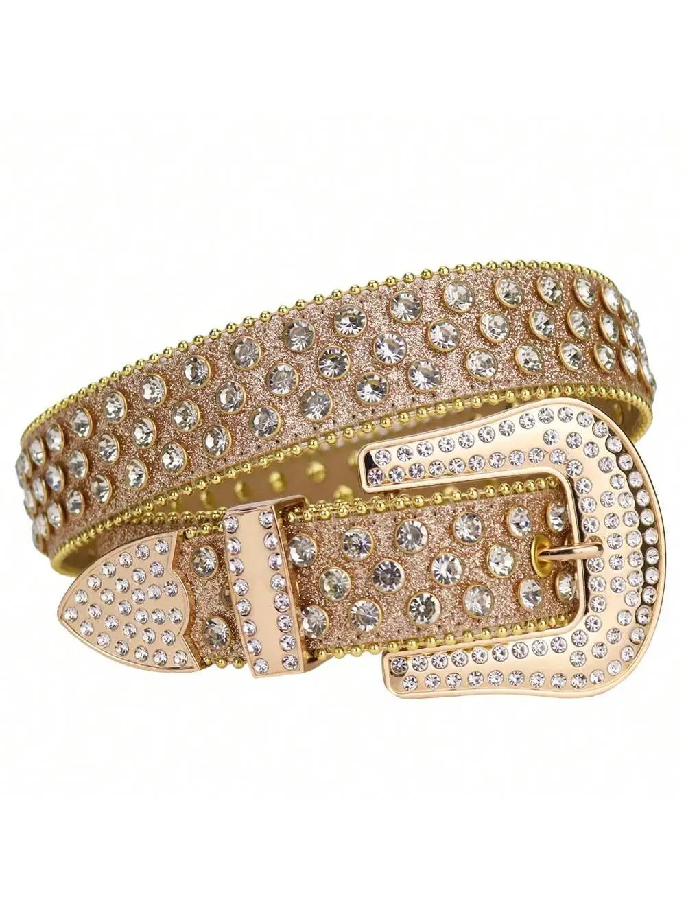 Golden Rhinestone Belt For Men Western Cowboy Cowgirl Bling Bling Crystal Studded Designer Leather Diamond Waist Belt