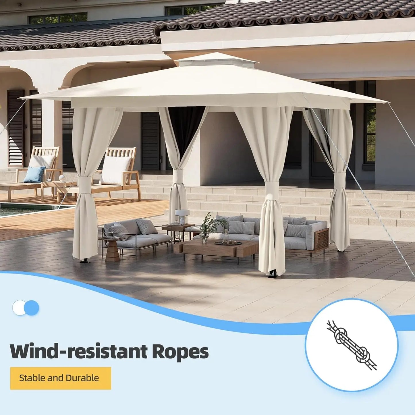 10'x10' Outdoor Gazebo Kahaki for Patio, Heavy Duty Party Tent with Double Roofs, Outdoor Canopy with Curtains and, Custom