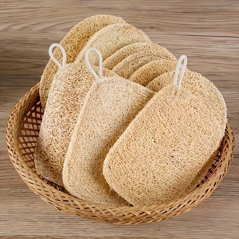 6pcs Natural Loofah Exfoliating Sponges - Gentle Body Scrubber for Shower & Bath, Bamboo Fiber Cleaning Pads 2042