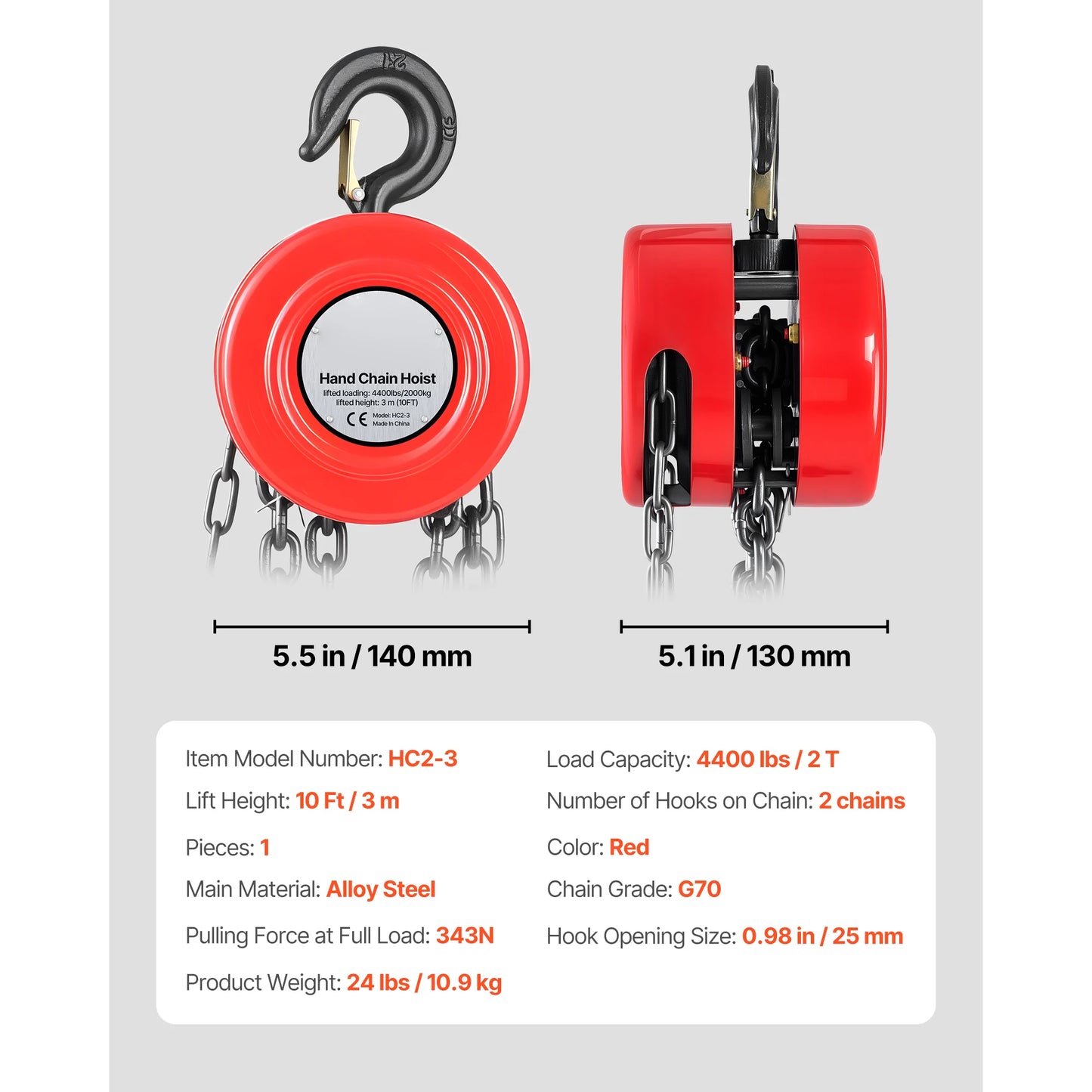 SucceBuy 1T/2T Hand Chain Hoist Manual Chain Block with 8/10/20 ft Lifting Height Pulley Hoist for Garage Warehouse Machinery
