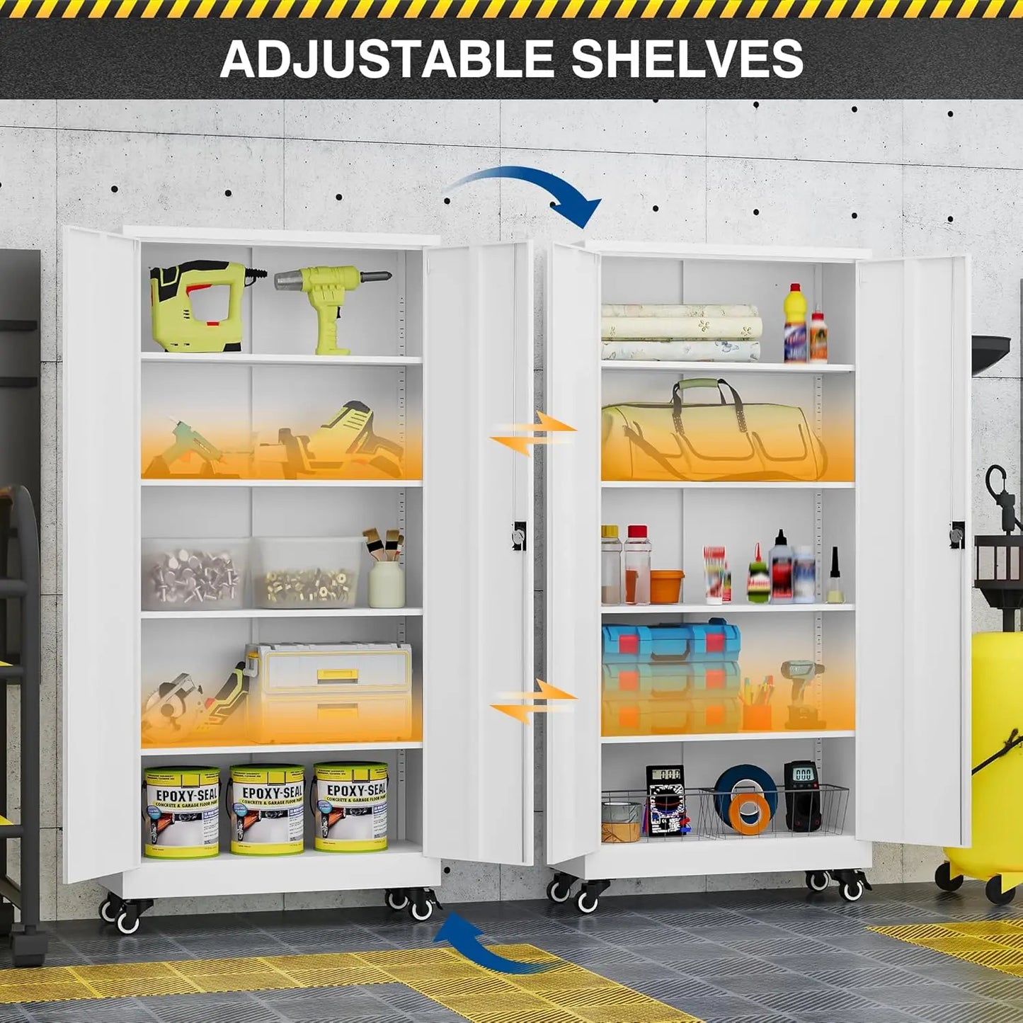 Metal Rolling Storage Cabinet-74.6” Tall Steel File Cabinets with Wheels Lockable Doors and Adjustable, Customized