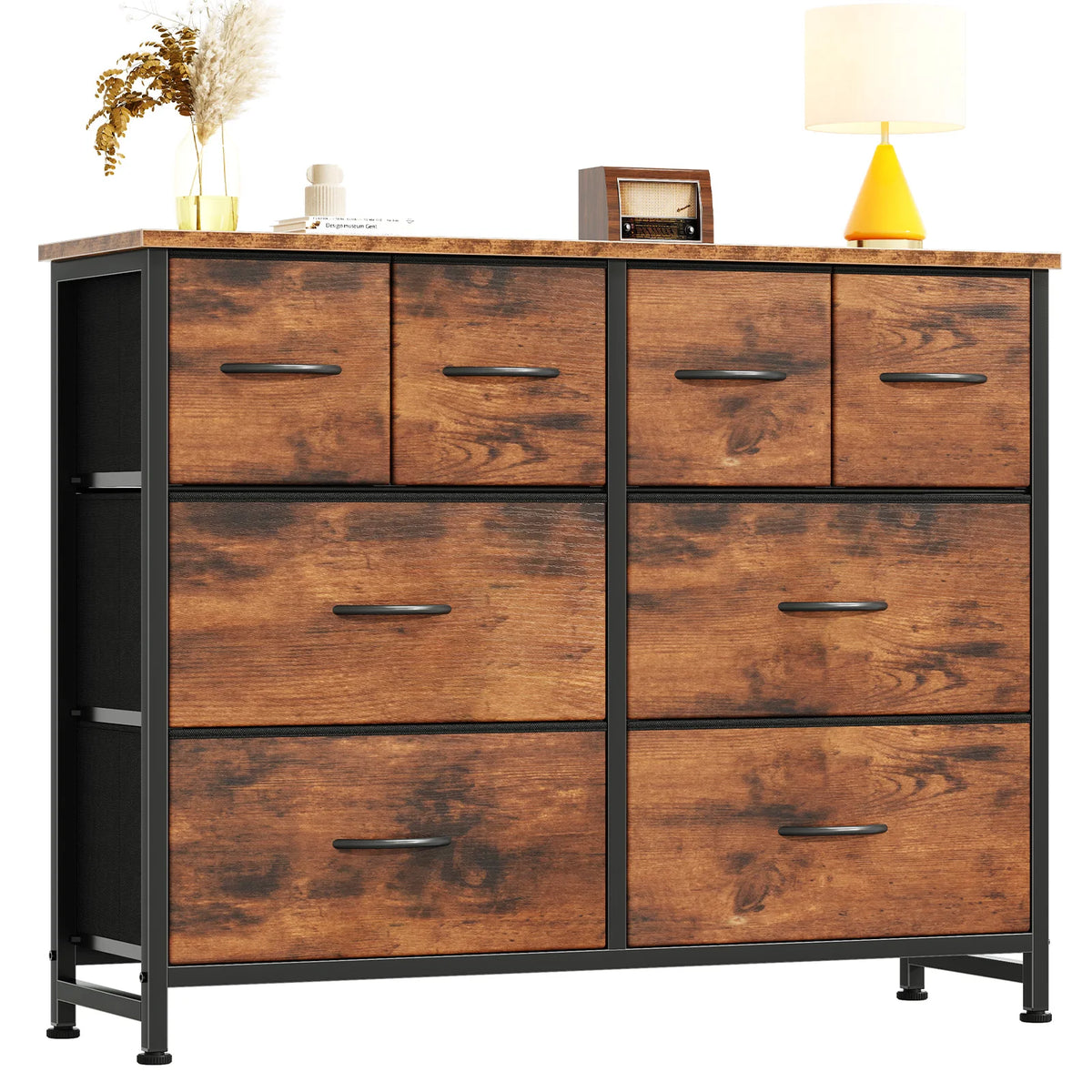 JHK Modern Fabric Drawer Dresser With Metal Frame For Home