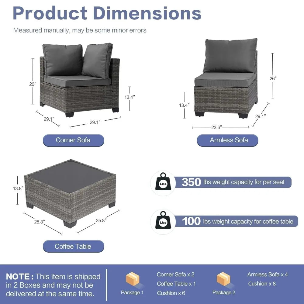 Xiaolang Outdoor Wicker Sectional Sofa Set With Patio Coffee Table
