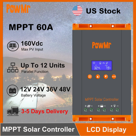 PowMr 60A MPPT Solar Charger Controller With LCD Display