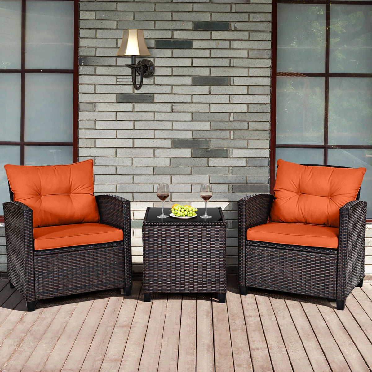 Homasis Outdoor Rattan Conversation Set Furniture With Plush Cushions