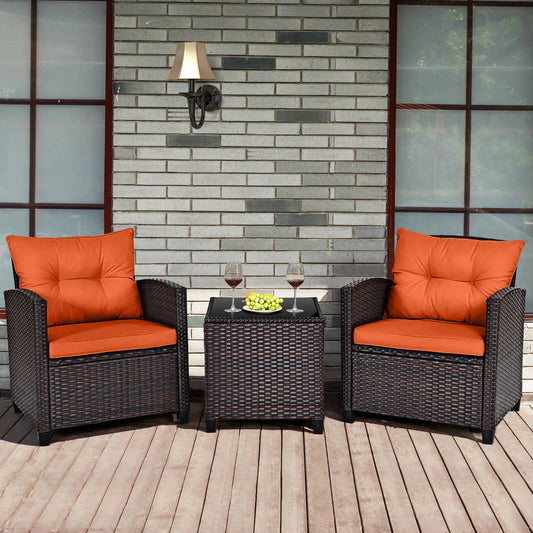 Homasis Outdoor Rattan Conversation Set Furniture With Plush Cushions