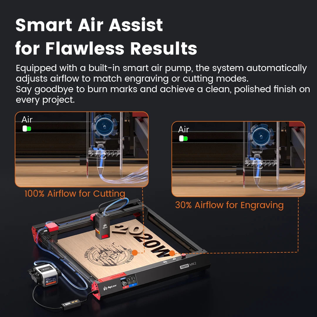 AlgoLaser Alpha MK2 Laser Engraver 20W Powerful Laser Engraving Cutter Machine for Business, 3.5” Touch Screen Offline Control
