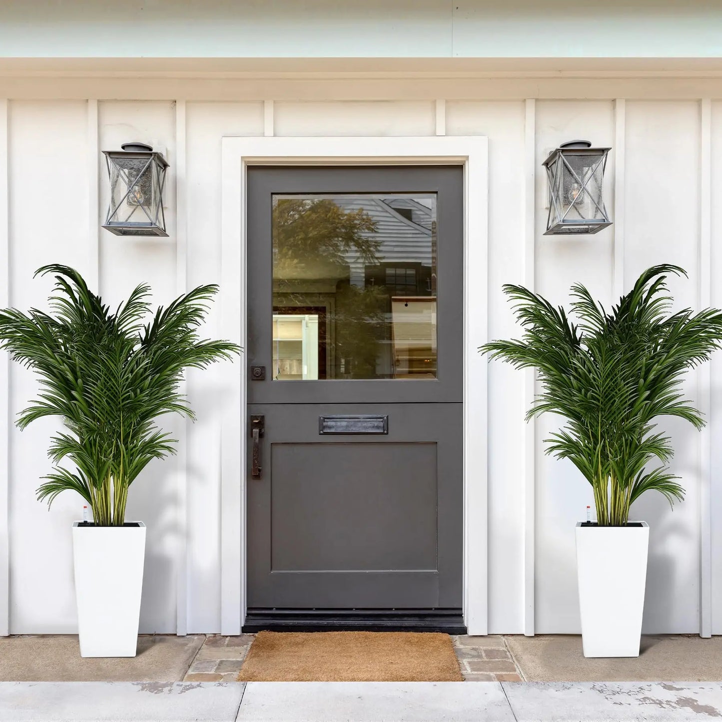 15.7"/22.5" Tall Planters Set Of 2, Self Watering Indoor Outdoor Front Porch Planter Pots With Drainage & Monitor Bucket